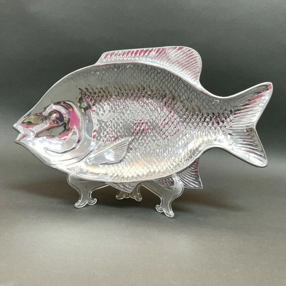 Fish Platter Silver-tone Metal Made in Mexico‎ 13 7/8